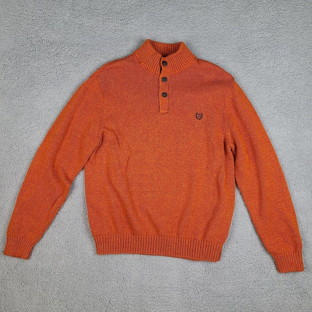 Chaps Sweater Men's‎ Large Orange 1/4 Button Pullover Mock Neck Jumper